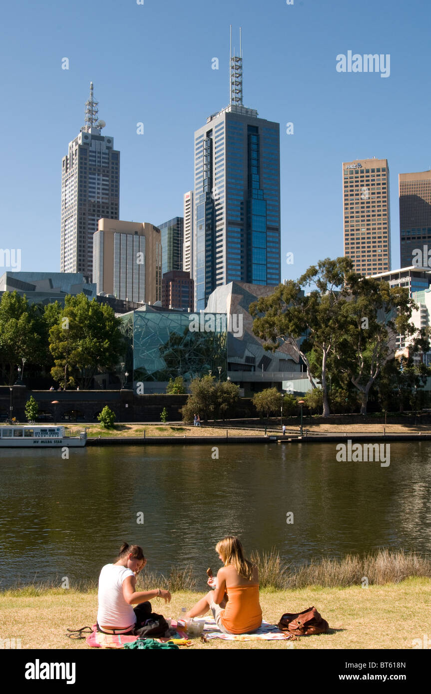 Melbourne Australia aussie emisfero sud estate in città antenna, architettura, australiano, Australia, australiano, banca, blu, buil Foto Stock