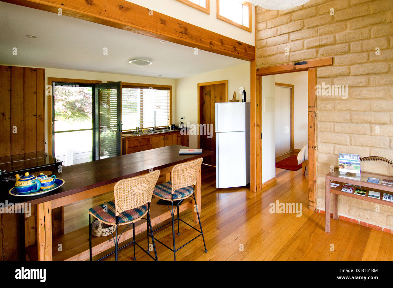 Melbourne Australia Australia meridionale del sud bungalow interno spazio soggiorno architettura, Asia, sfondo, bambù, spiaggia, letto, Foto Stock