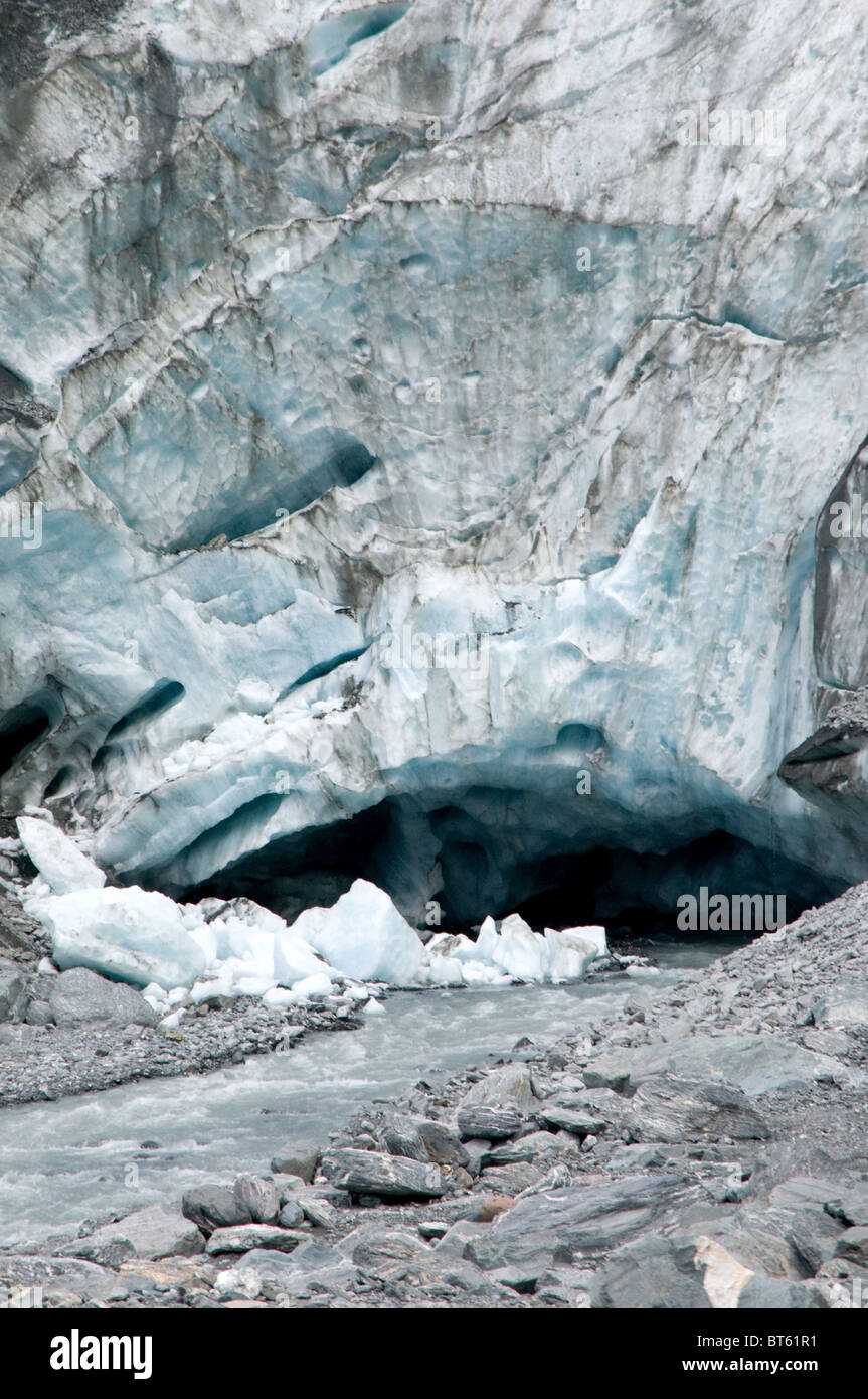 Glacier emisfero sud Ghiacciaio Franz Josef Glacier faccia terminale Westland National Park West Coast ghiaccio terminale mora Foto Stock