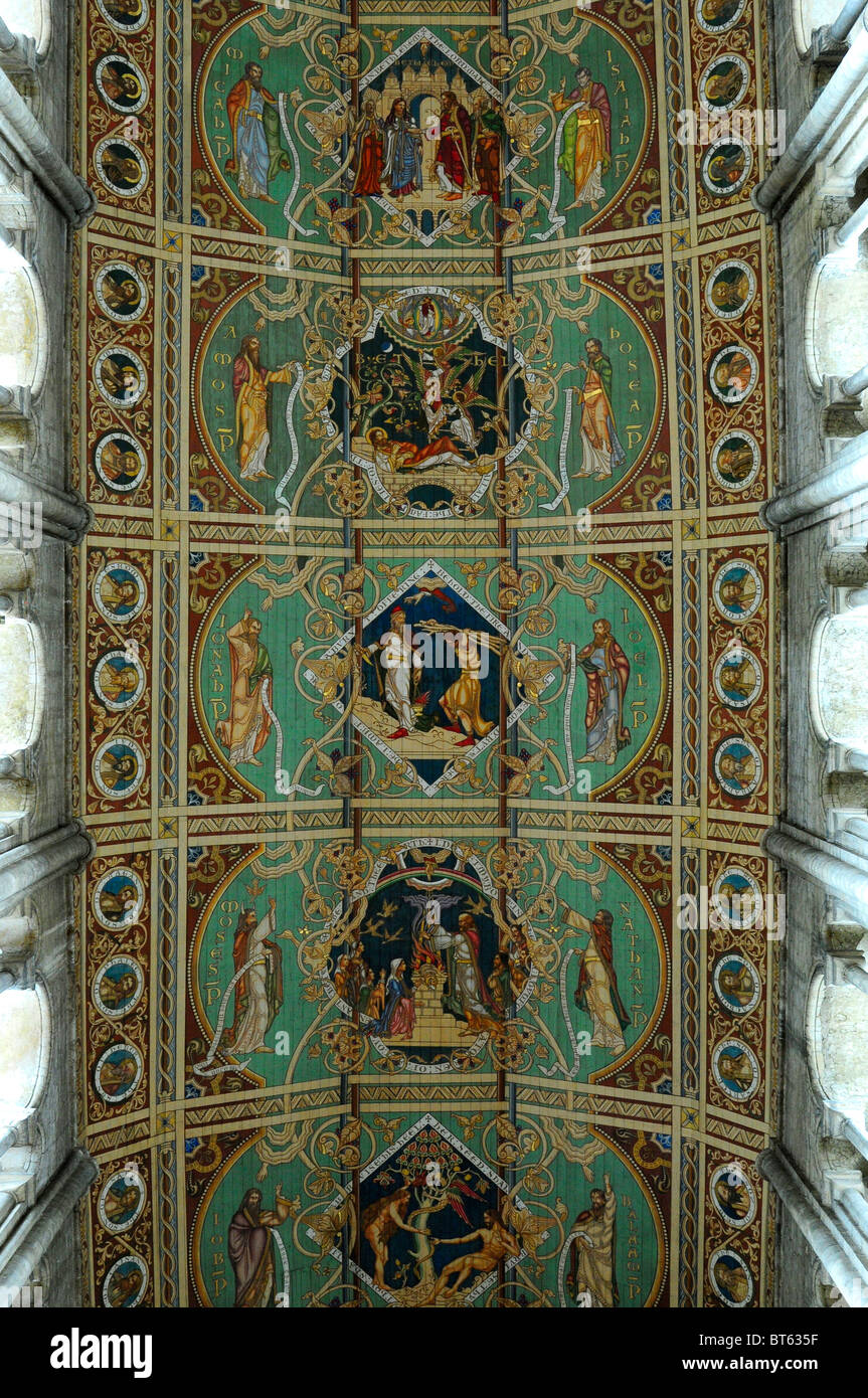 Il soffitto dipinto sul tetto della Cattedrale di Ely Santa Chiesa indivisa Trinità principal diocesi nella contea di Cambridgeshire Paese Inghilterra Eccles Foto Stock