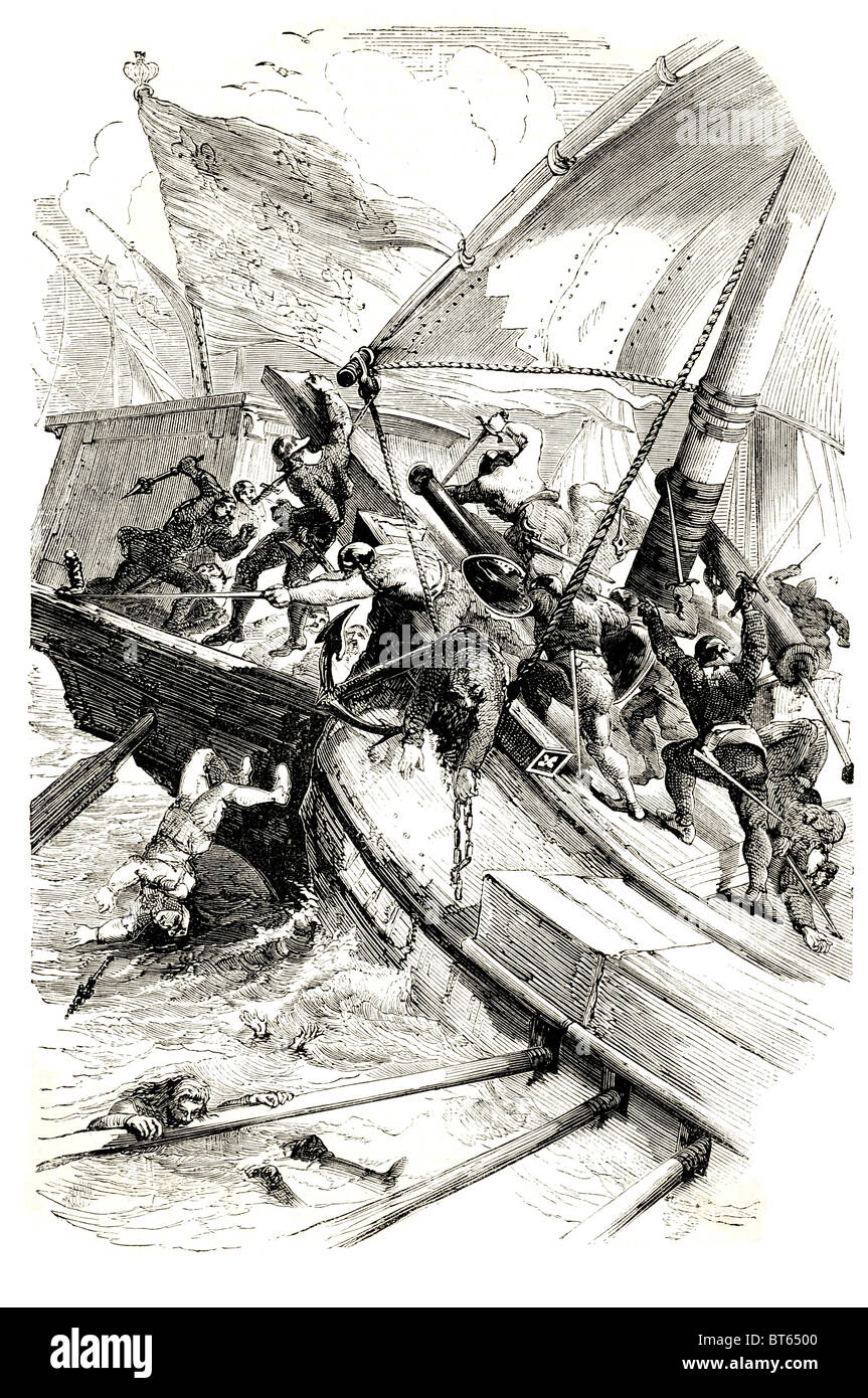 Battaglia navale di Sluys olandese l'Ecluse 24 giugno 1340 conflitti centinaia di anni di guerra. la distruzione della Francia invasione della flotta Inghilterra imp Foto Stock