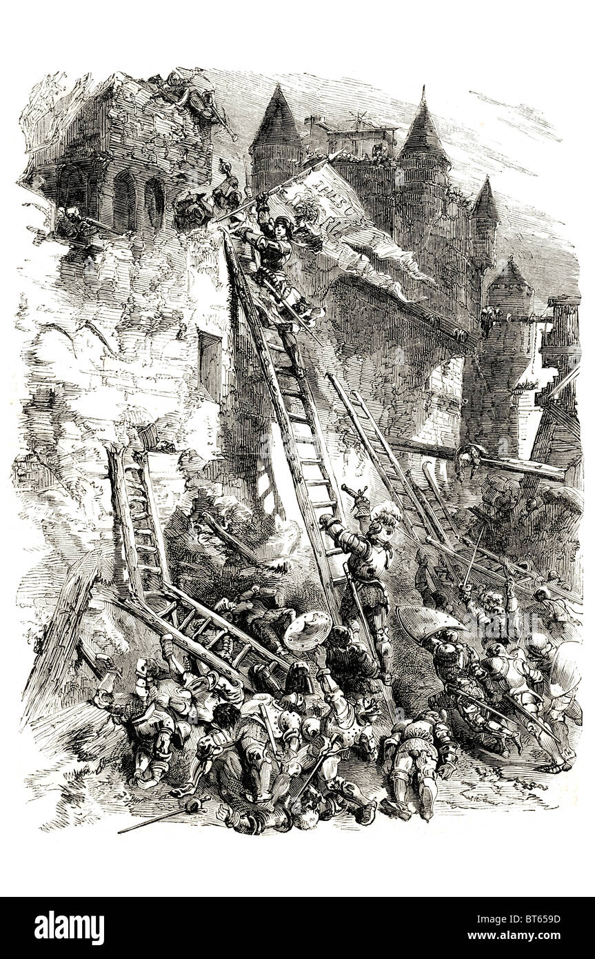 Santa Giovanna d'Arco la cameriera di Orléans assalto del tournelles Jeanne d'Arc 1412 - 30 Maggio 1431 eroina Francia santa cattolica. Foto Stock