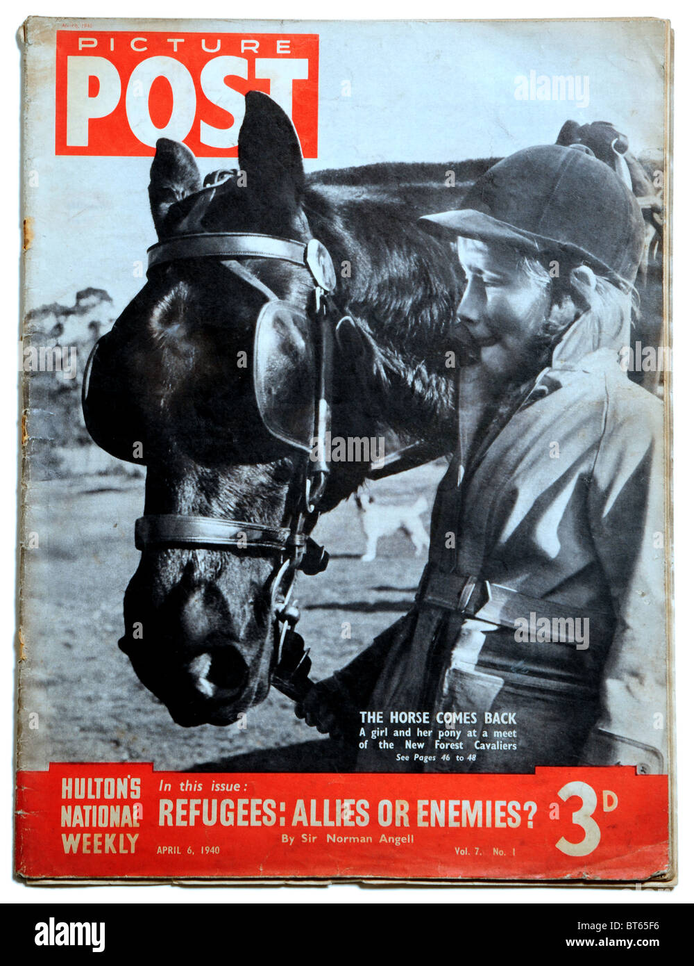 Il cavallo torna ragazza pony new forest cavaliers 6 aprile 1940 Immagine Post photojournalistic prominente rivista pubblicata Uni Foto Stock