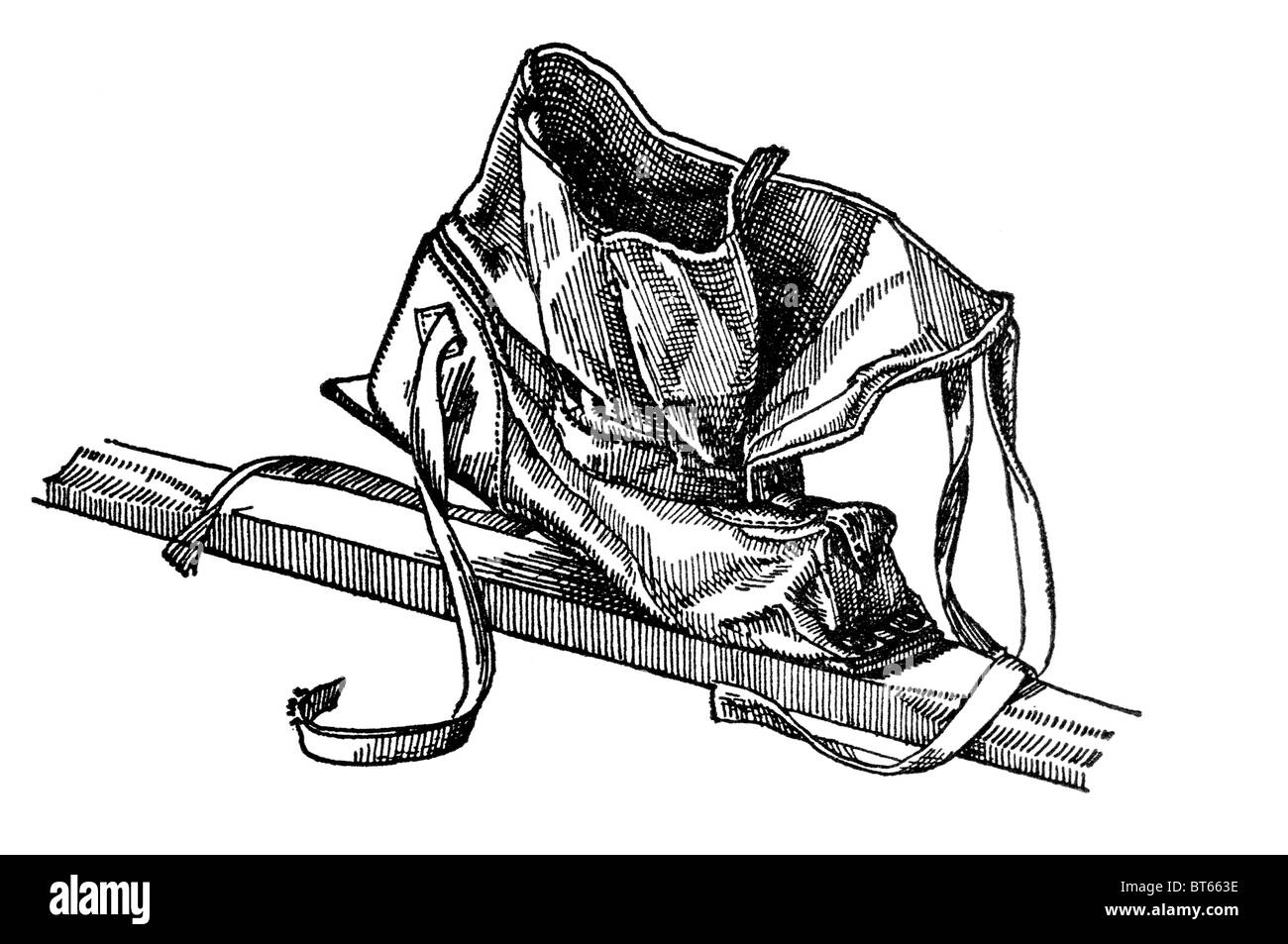 Attacchi da sci con mocassini basato sul modello Fennoscandian del XIX secolo Telemark sci cross-country Ugro-Lapp digitare allegato anch Foto Stock