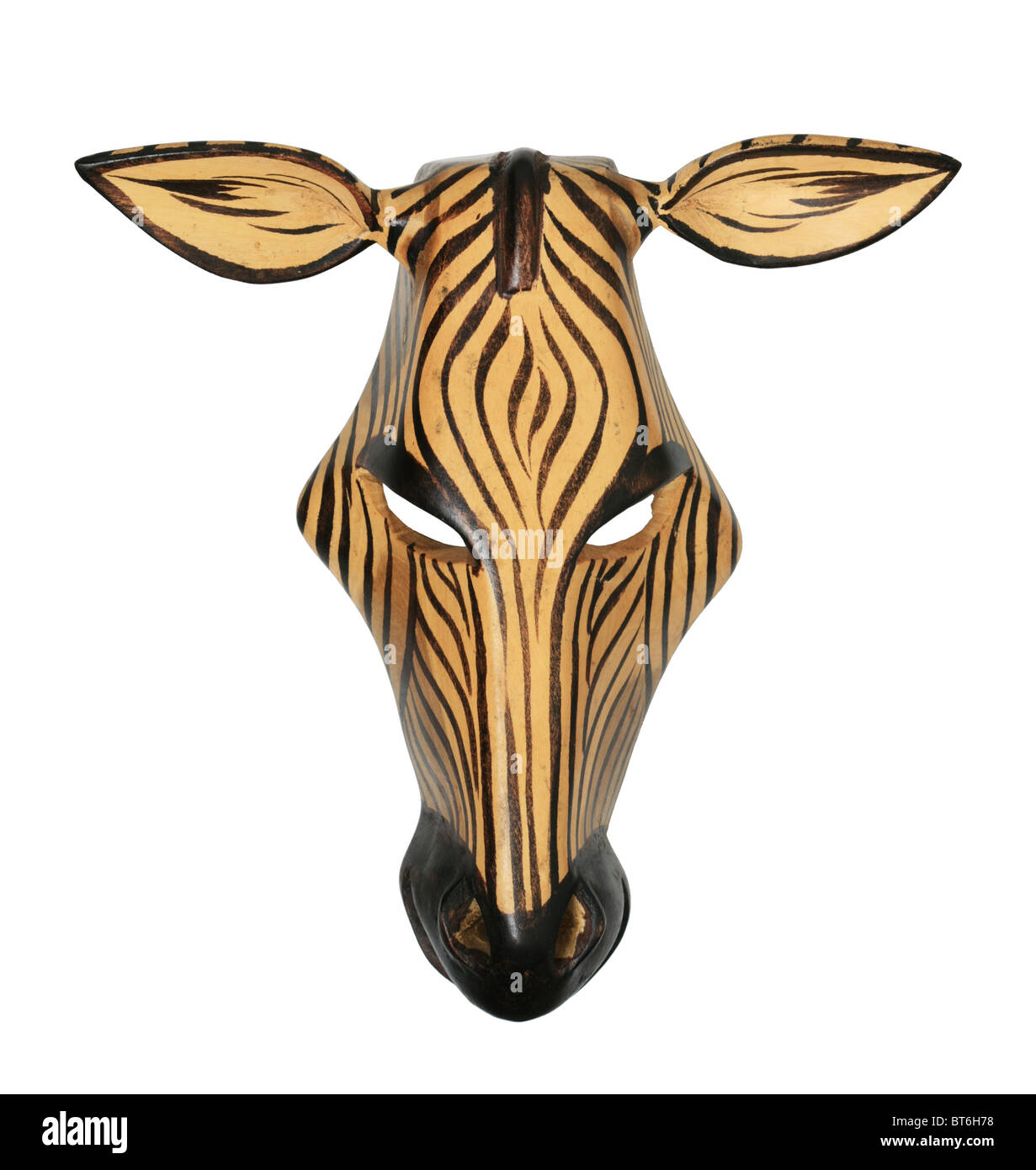 Dipinte in legno africano Zebra mask isolato su bianco Foto Stock