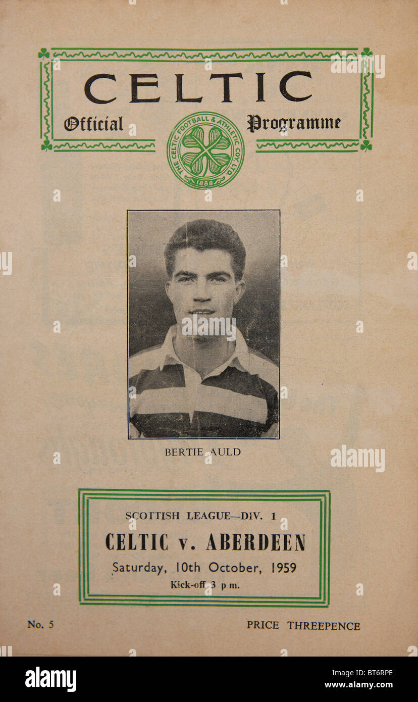 Programma di calcio per il Celtic v Aberdeen Sabato 10 Ottobre 1959 Foto Stock