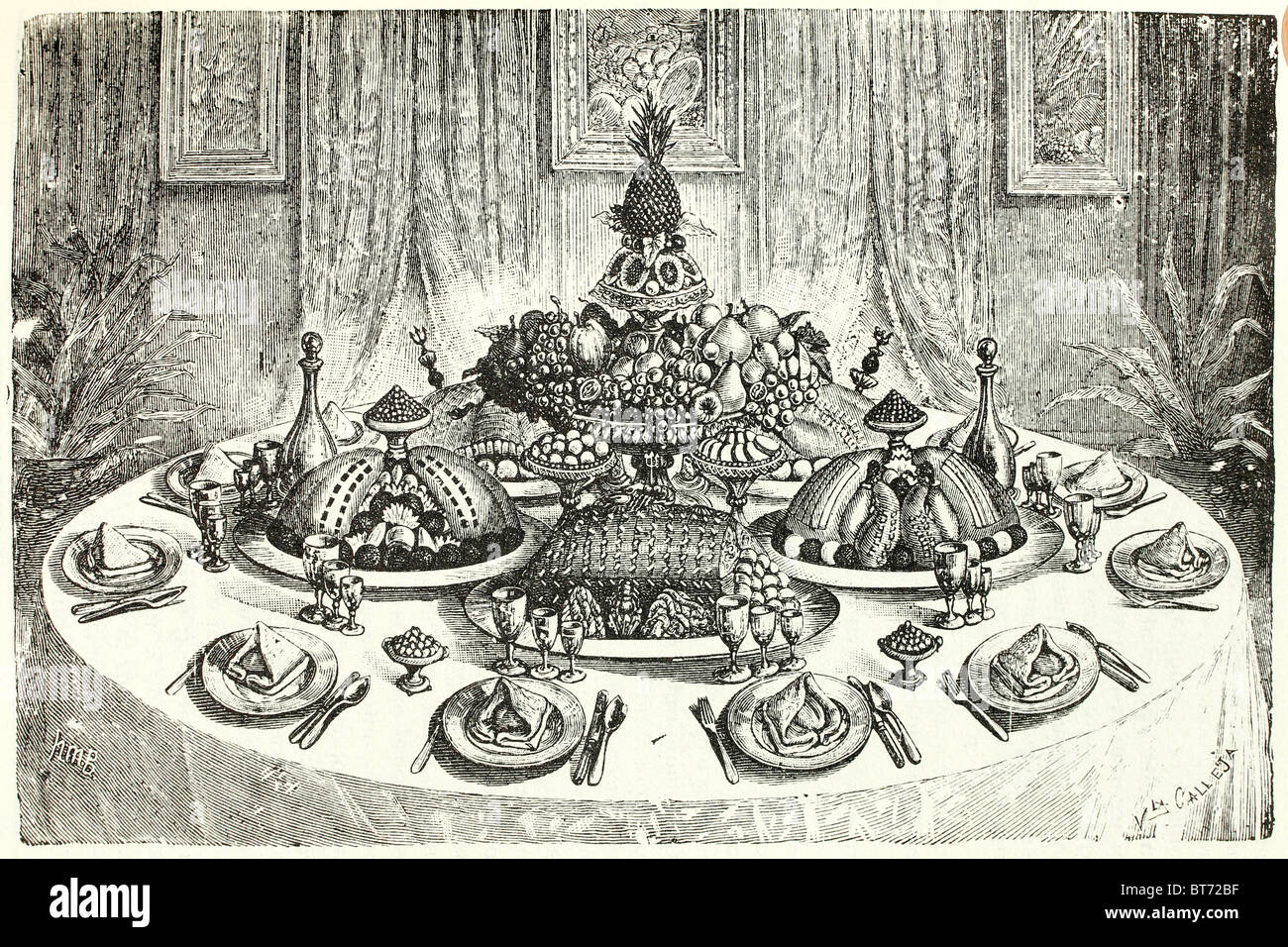Presentazione francese in una tabella. Illustrazione di antiquariato. 1892. Foto Stock