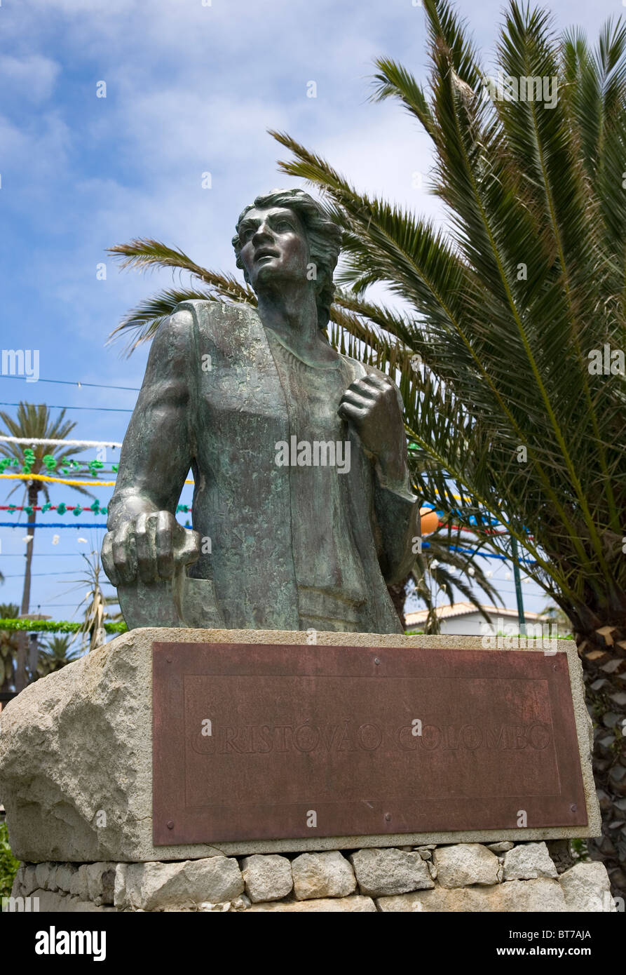 Statua di Cristoforo Colombo a Porto Santo Foto Stock