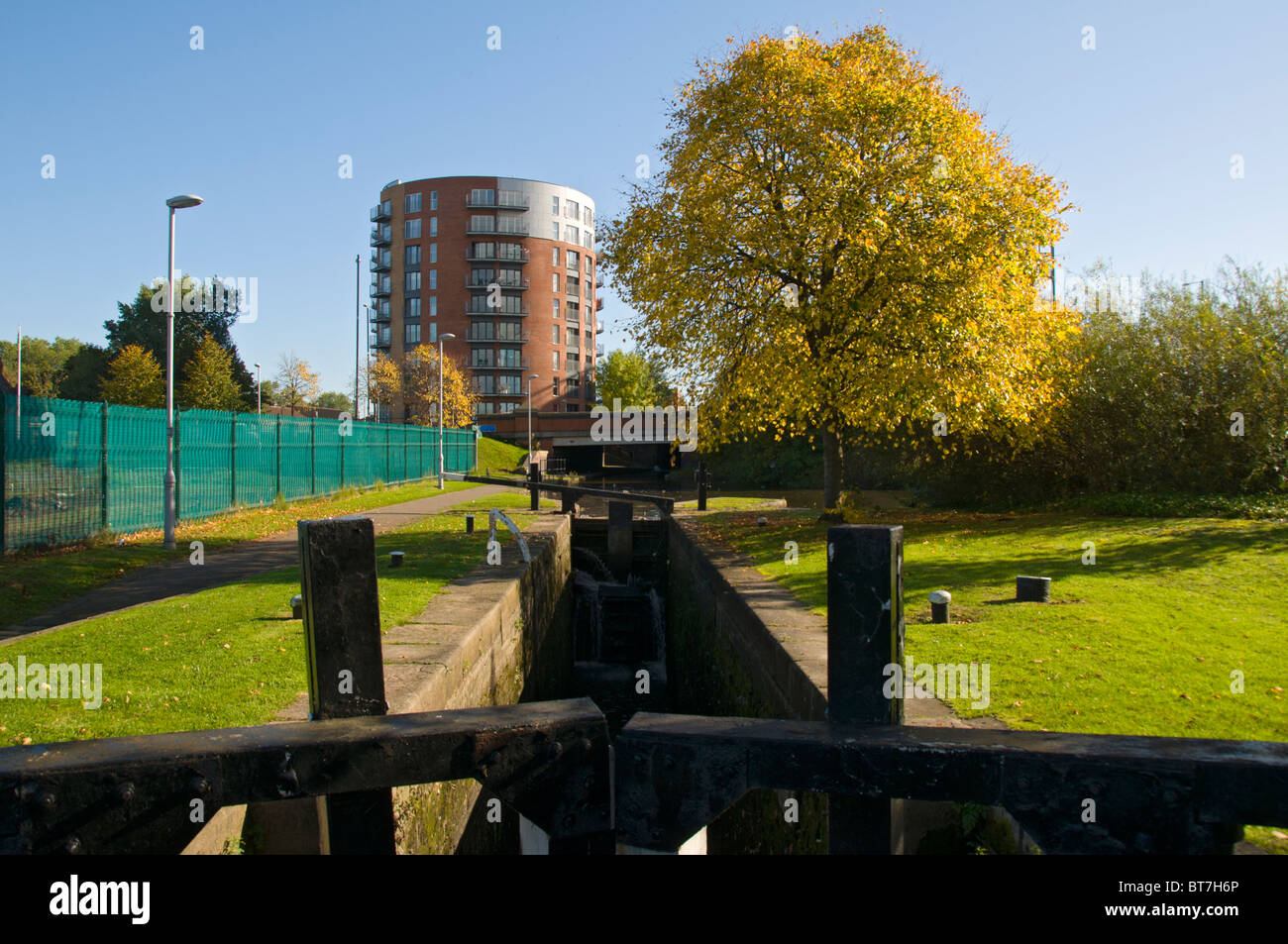 "Il Tamburo' appartamento isolato dalla serratura 6 sulla Ashton Canal a Sportcity, Manchester, Inghilterra, Regno Unito Foto Stock