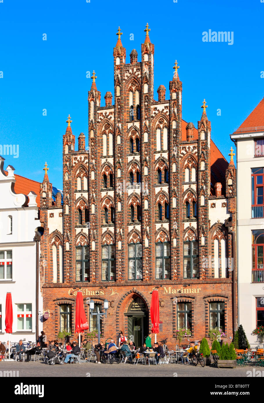 Storiche case mercantili di Greifswald, Germania Baltic Coast Foto Stock