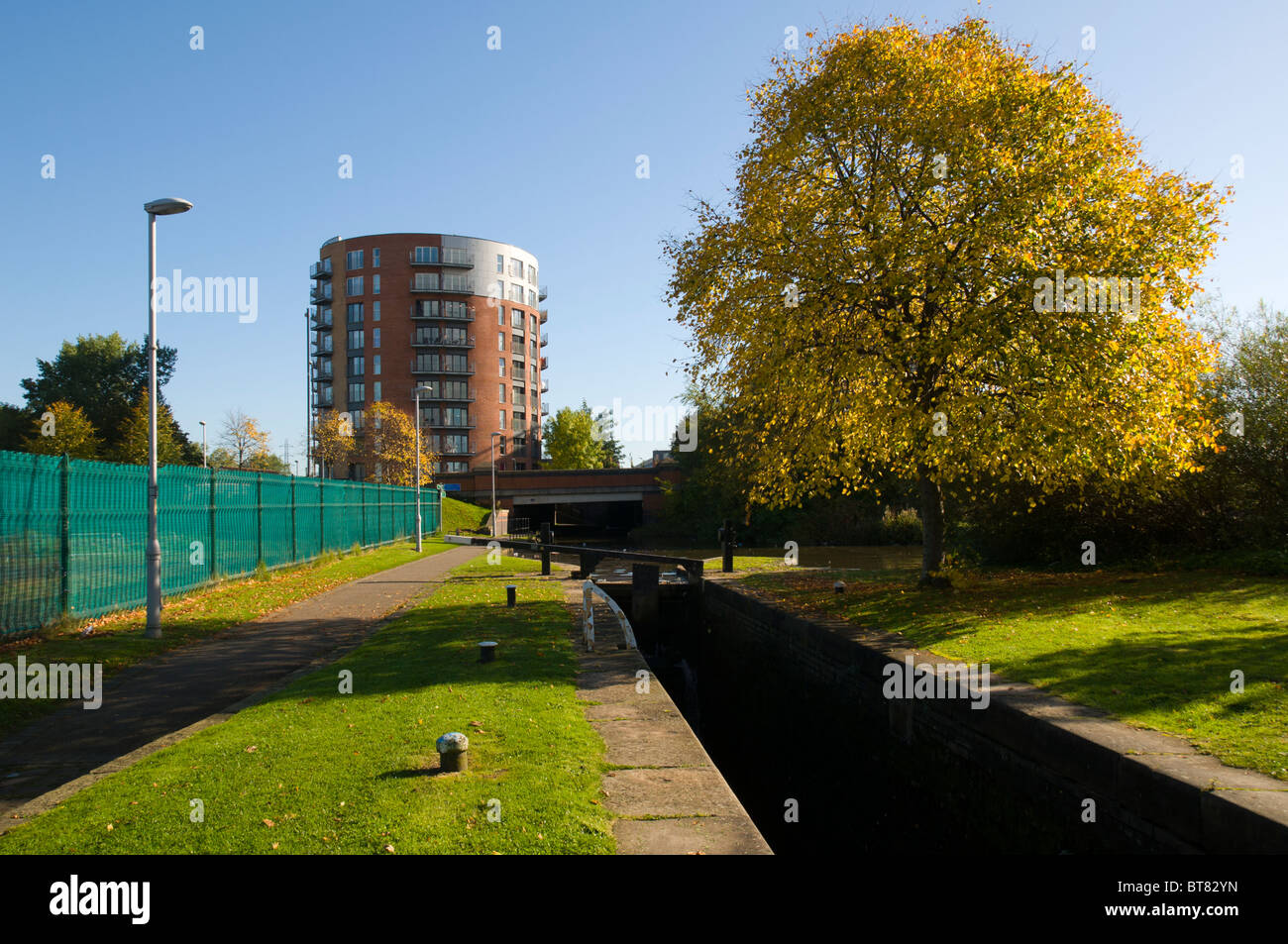 "Il Tamburo' appartamento isolato dalla serratura 6 sulla Ashton Canal a Sportcity, Manchester, Inghilterra, Regno Unito Foto Stock