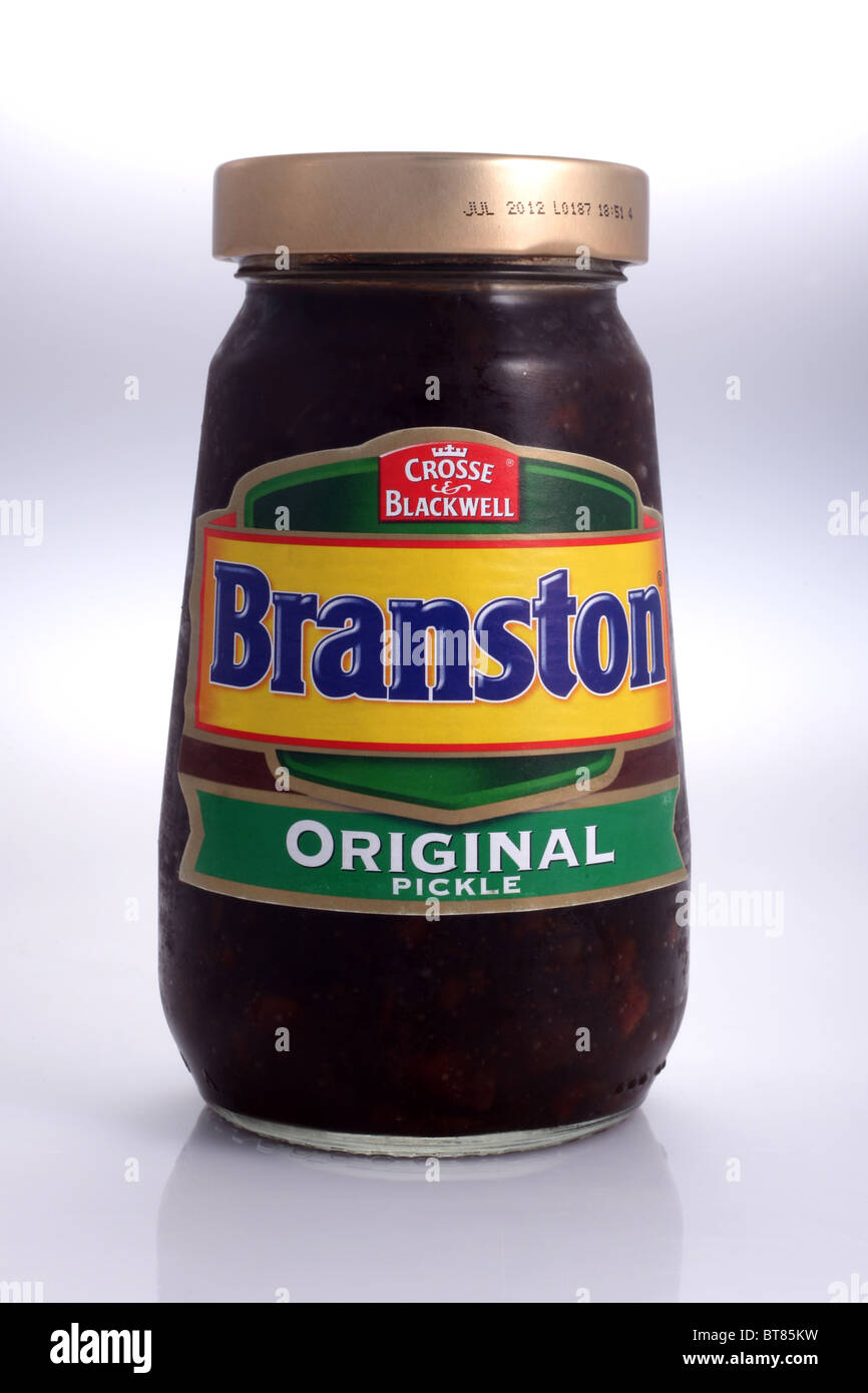 Il vasetto di vetro di originale Branston Pickle, da Crosse e Blackwell. Foto Stock