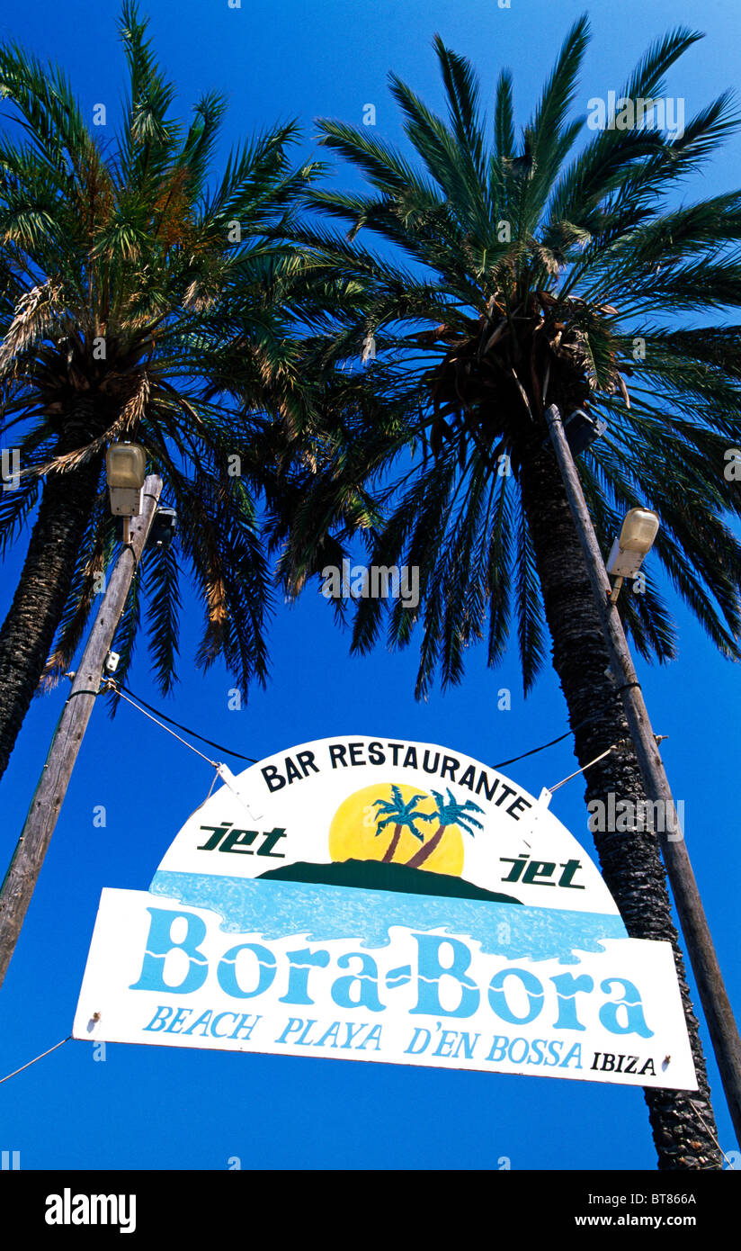Restaurant sign, Ibiza, Isole Baleari, Spagna Foto Stock