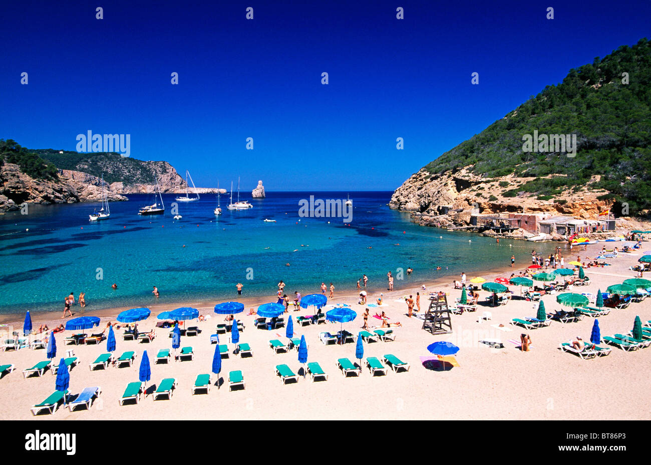 Spiaggia, Ibiza, Isole Baleari, Spagna Foto Stock