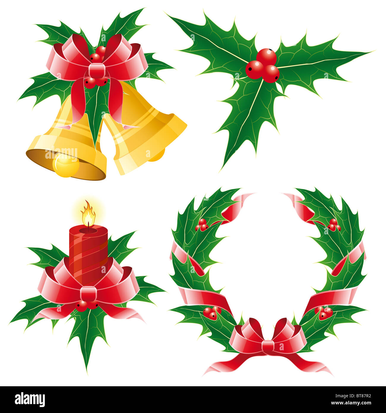 Christmas Icona set di quattro elemento - campana candela ghirlanda di vischio Foto Stock