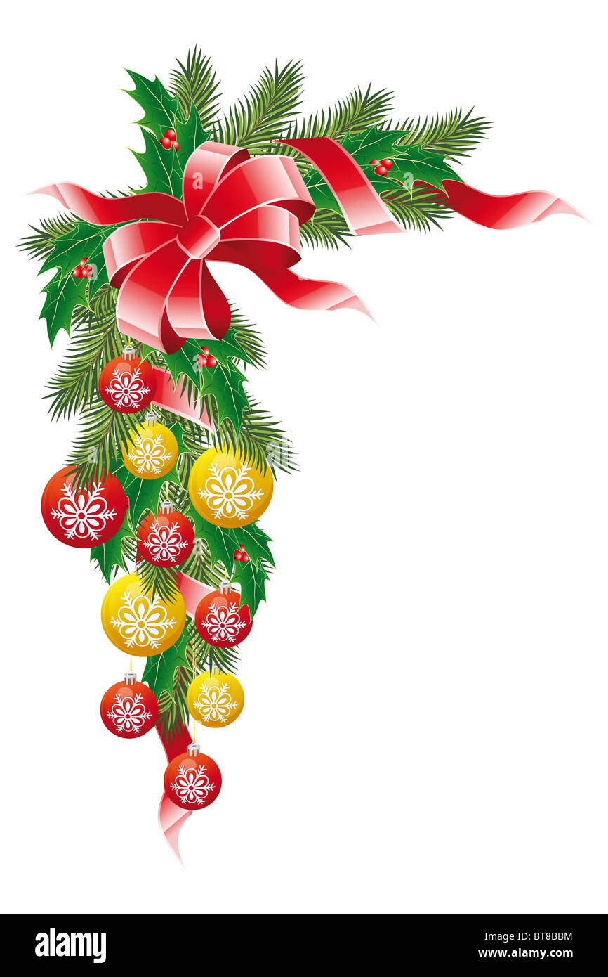 Decorazione di Natale ghirlanda di vischio abete e sfere Foto Stock