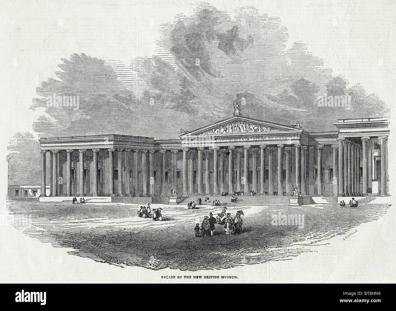 La facciata della nuova British Museum incisione datata 6 dicembre 1845 Foto Stock