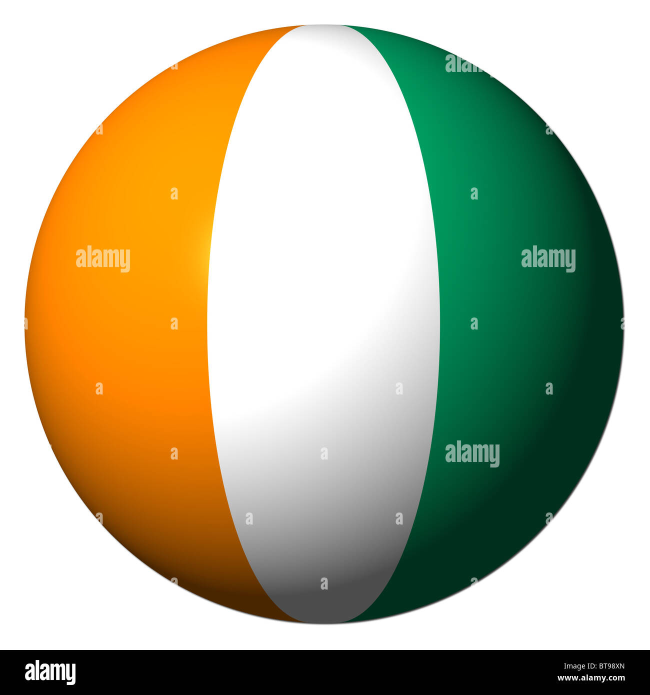 Bandiera della Costa d'Avorio sfera isolato su bianco illustrazione Foto Stock