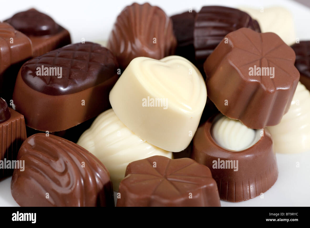 Assortimento di deliziosi cioccolatini dal Belgio. Foto Stock