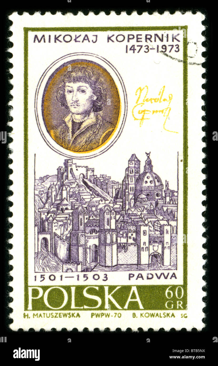 Polonia - circa 1970: un timbro stampato in Polonia mostra immagine ritratto Nicolaus Copernicus (19 febbraio 1473 - 24 Maggio 1543) era un astronomo rinascimentale e la prima persona a formulare una esauriente cosmologia eliocentrica, circa 1970. Foto Stock