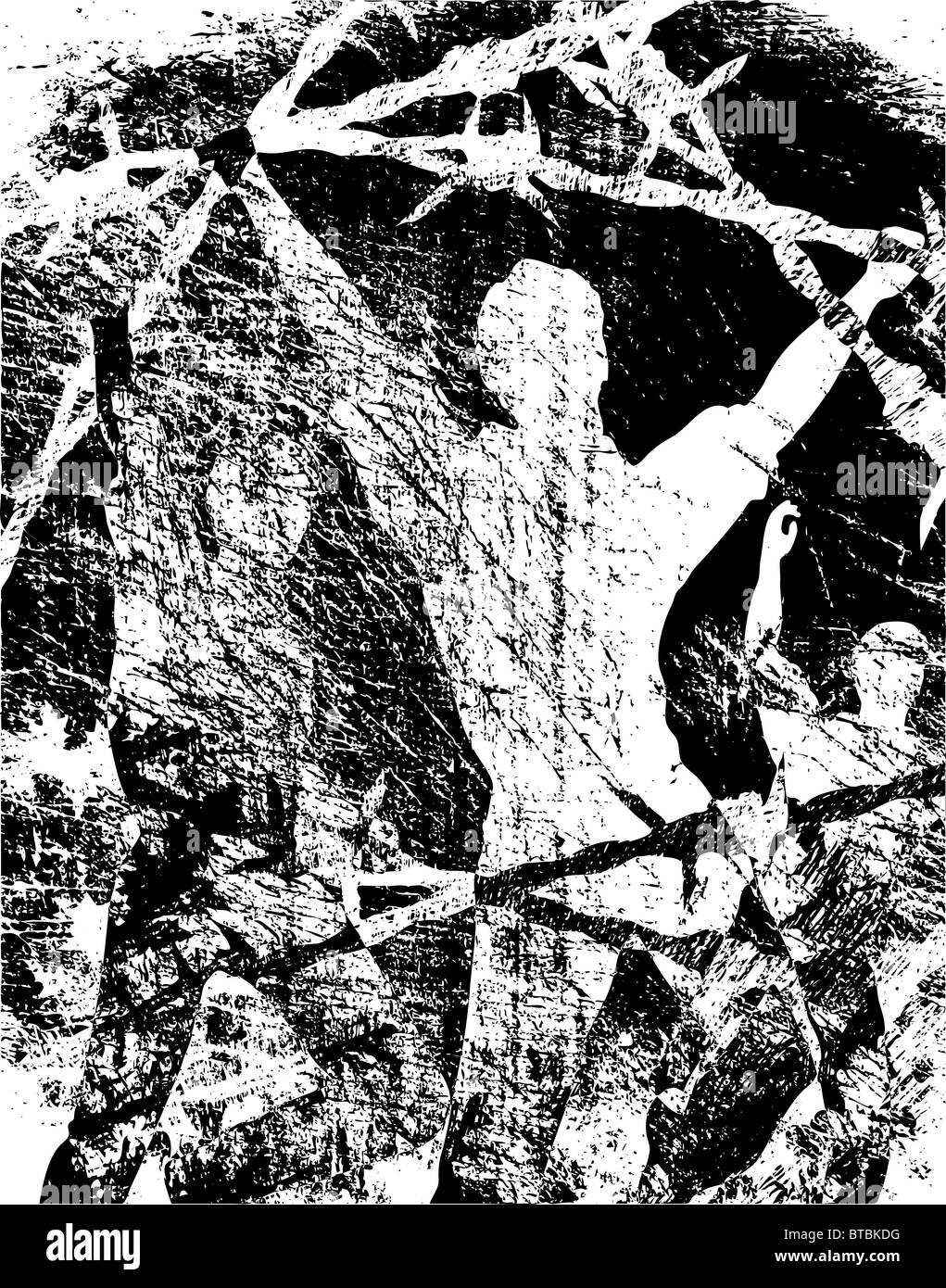 Grunge sfondo illustrato di uomini e filo spinato Foto Stock