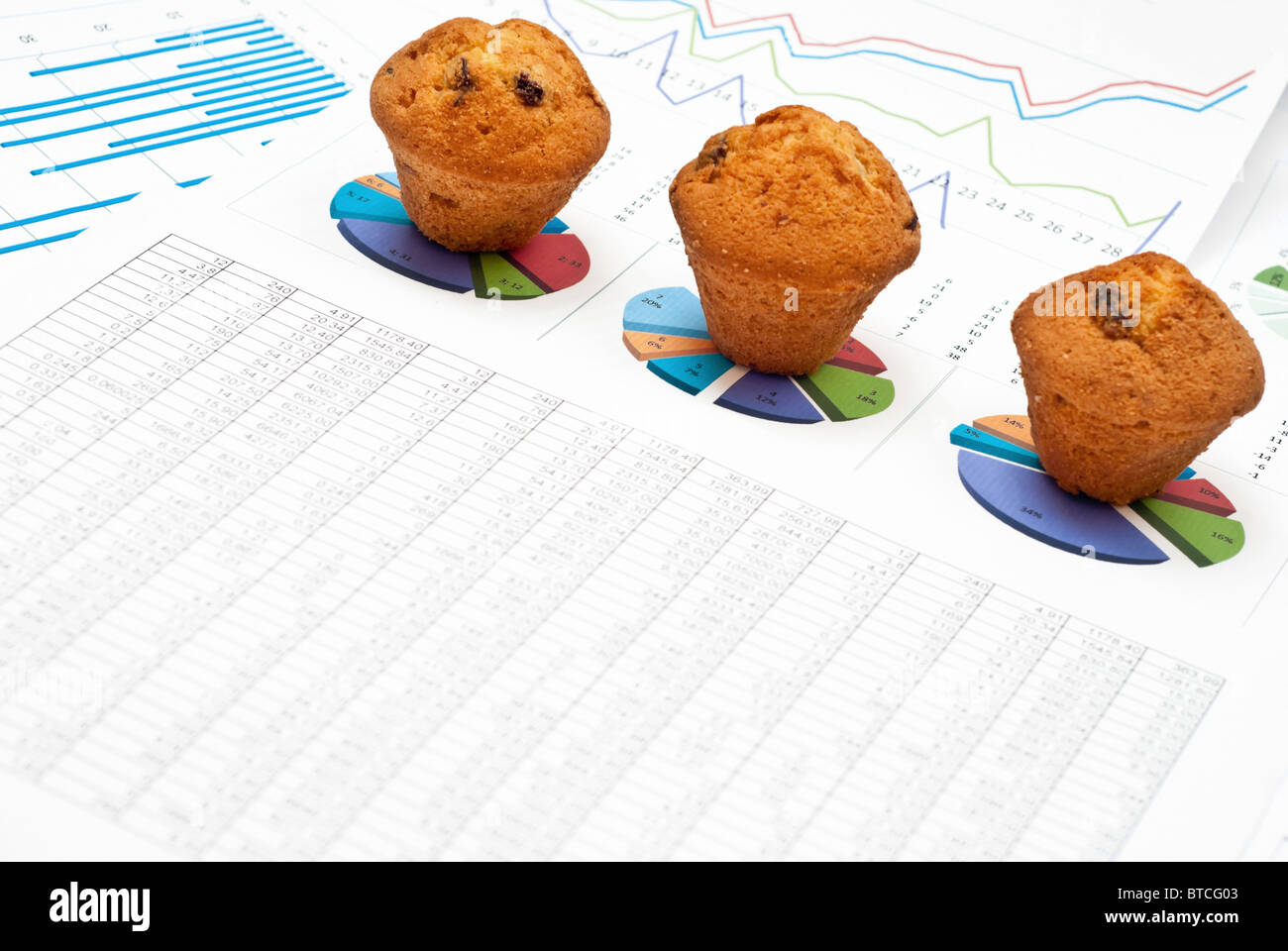 Tre torte e grafici Foto Stock