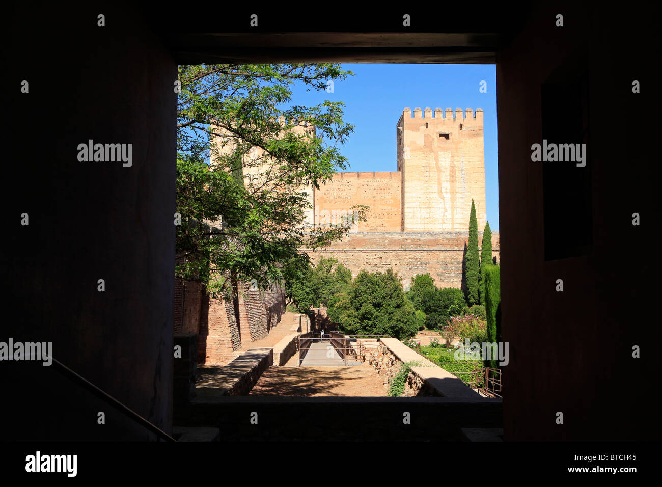 Torre del Homenaje della Alcazaba dell'Alhambra di Granada, Spagna Foto Stock