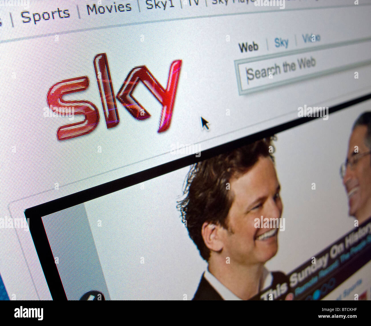 Dettaglio di screenshot dal cielo televisione internet website homepage Foto Stock