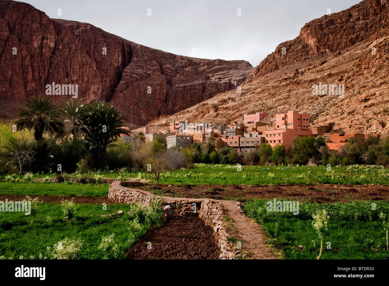 Un marocchino villaggio ai piedi della metà delle montagne Atlas Foto Stock