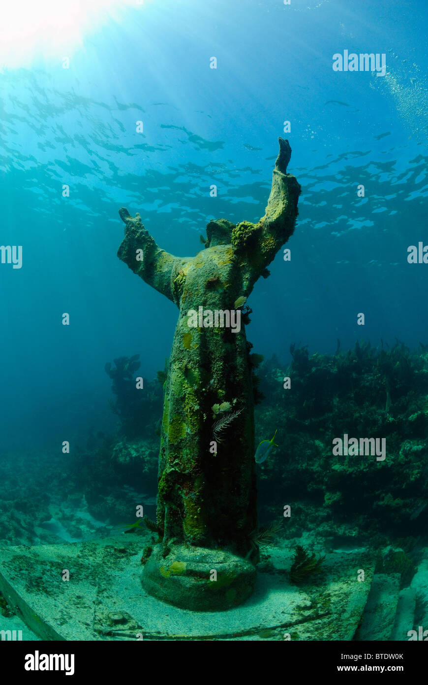 Cristo degli Abissi statua off Key Largo costa, Florida, Stati Uniti d'America Foto Stock