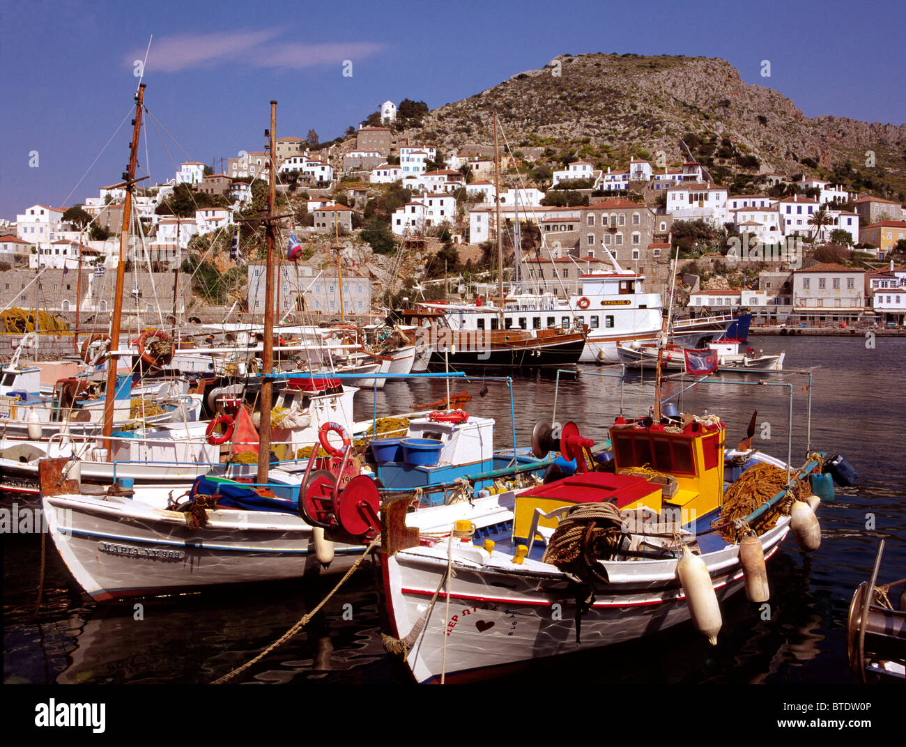 Hydra Town & Port Foto Stock