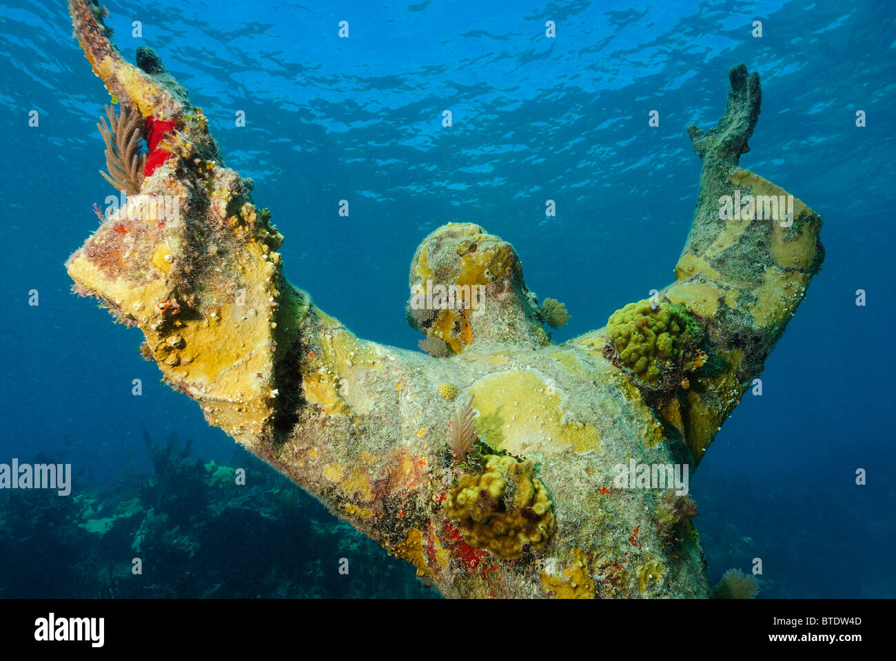 Cristo degli Abissi statua off Key Largo costa, Florida, Stati Uniti d'America Foto Stock