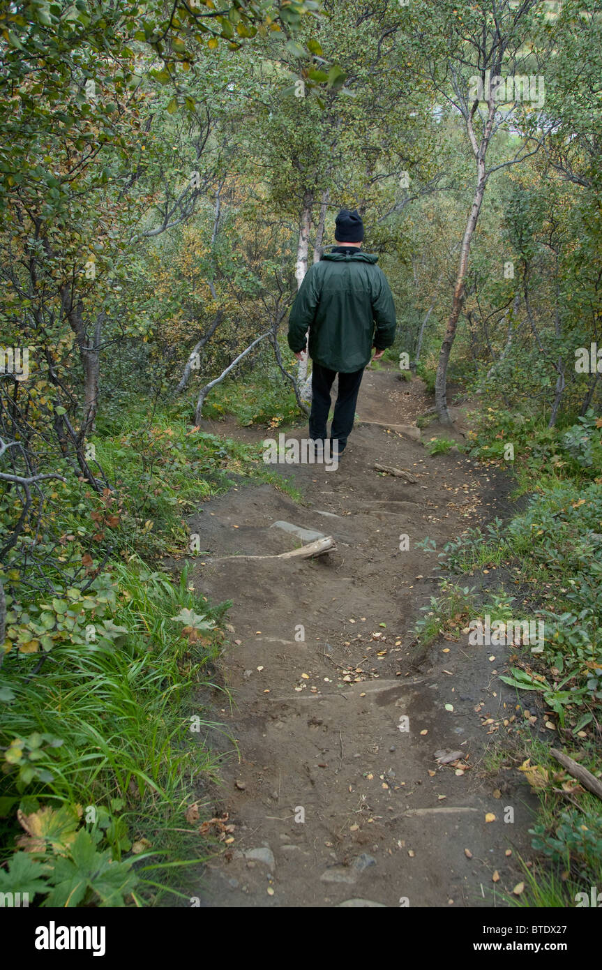 L'Islanda, Porsmork Park. Percorso escursionistico di montagna. Modello di rilascio. Foto Stock