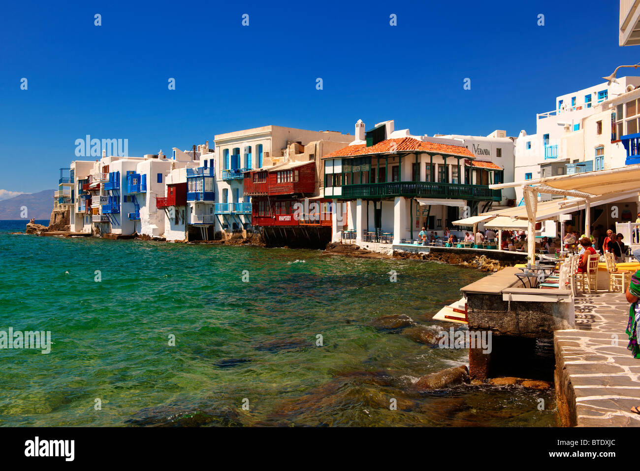 Il veneto neibourhood del Kastro distretto di Chora, Mykonos, Cicladi, Grecia Foto Stock