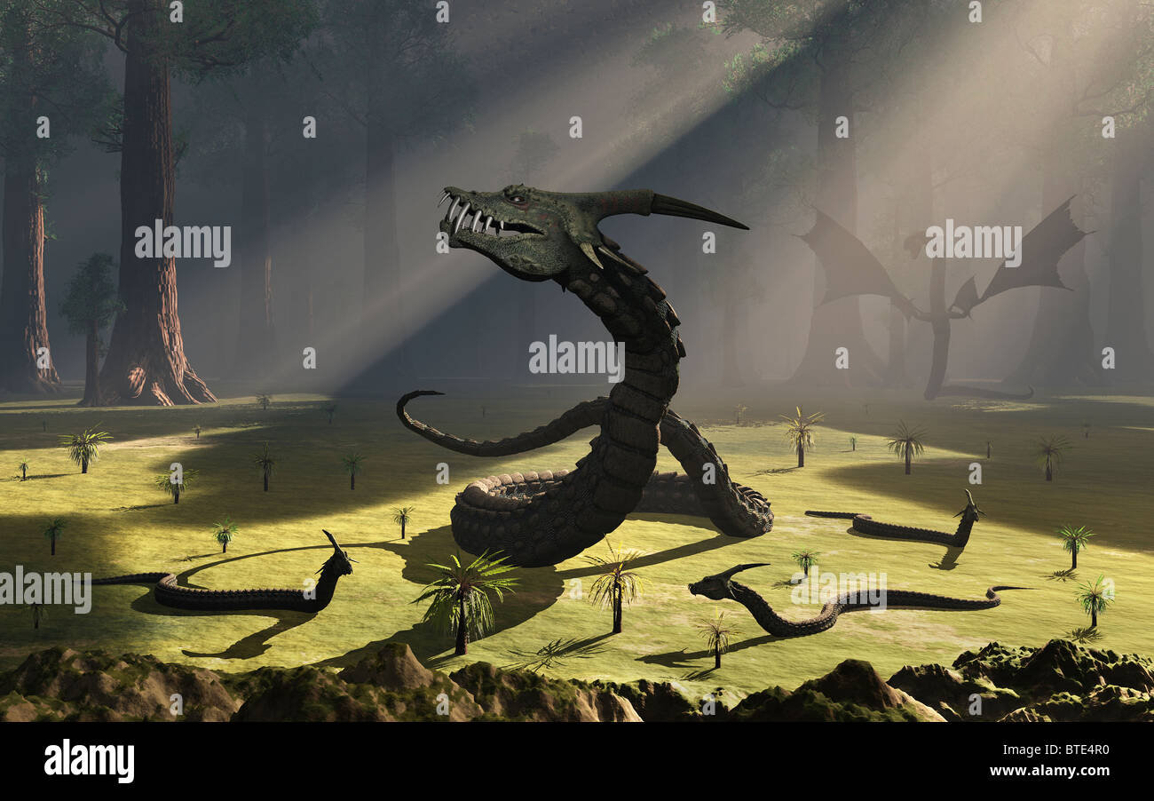 Riunione di famiglia di serpente draghi. Foto Stock