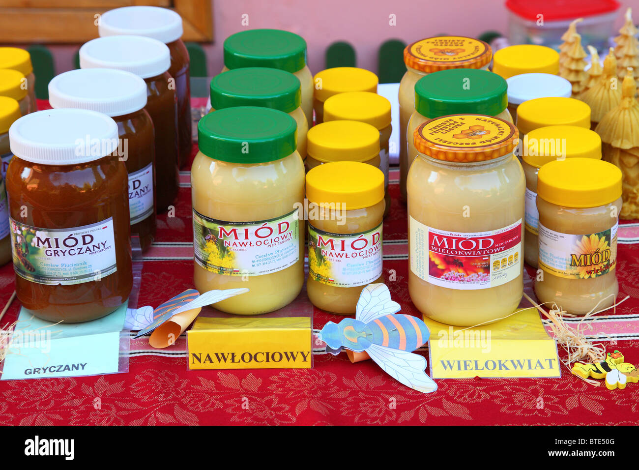 I vasetti di miele biologico fatta in casa Wroclaw Polonia Foto Stock
