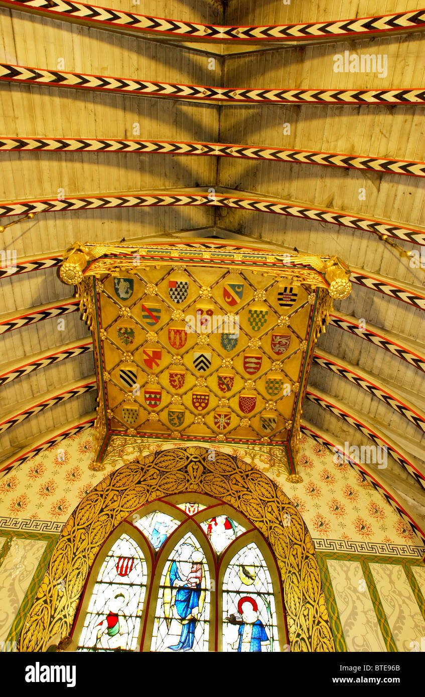 Soffitto decorato in St Bartholemew la chiesa, Moreton Corbet, Shropshire, Regno Unito Foto Stock