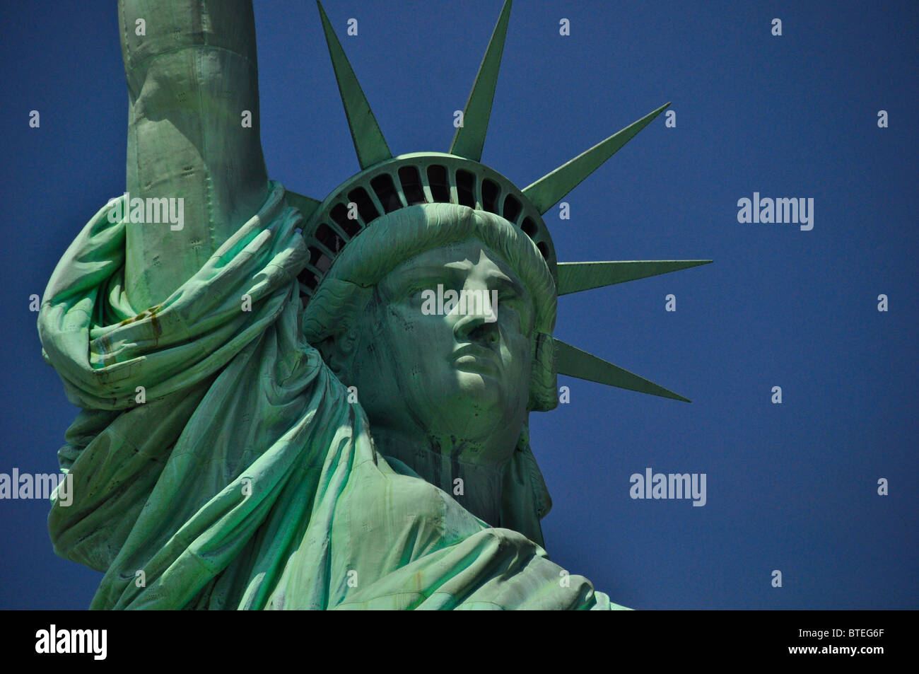 Un close-up della Statua della Libertà di New York City Foto Stock