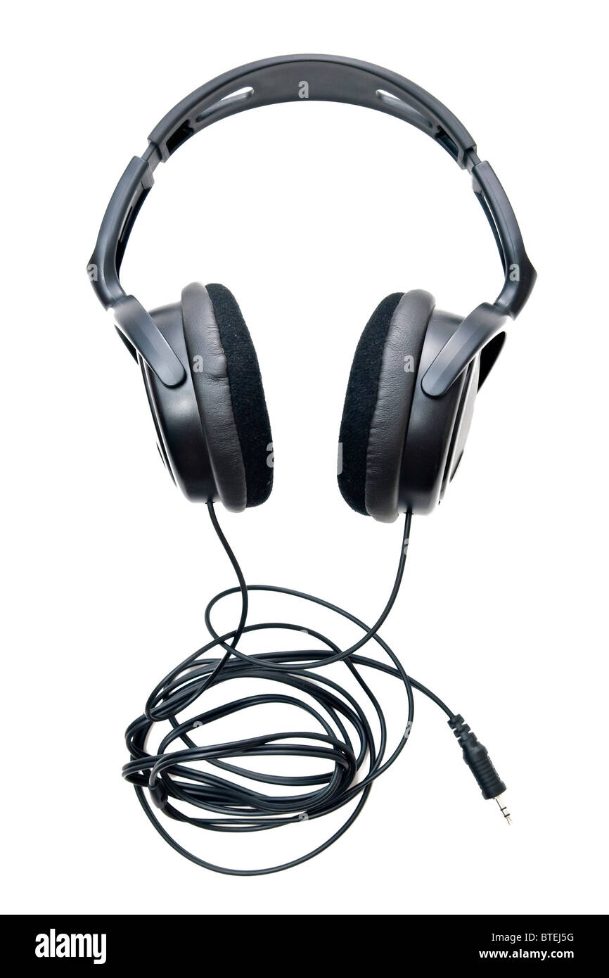 Cuffie e connettore isolato su bianco puro Foto Stock