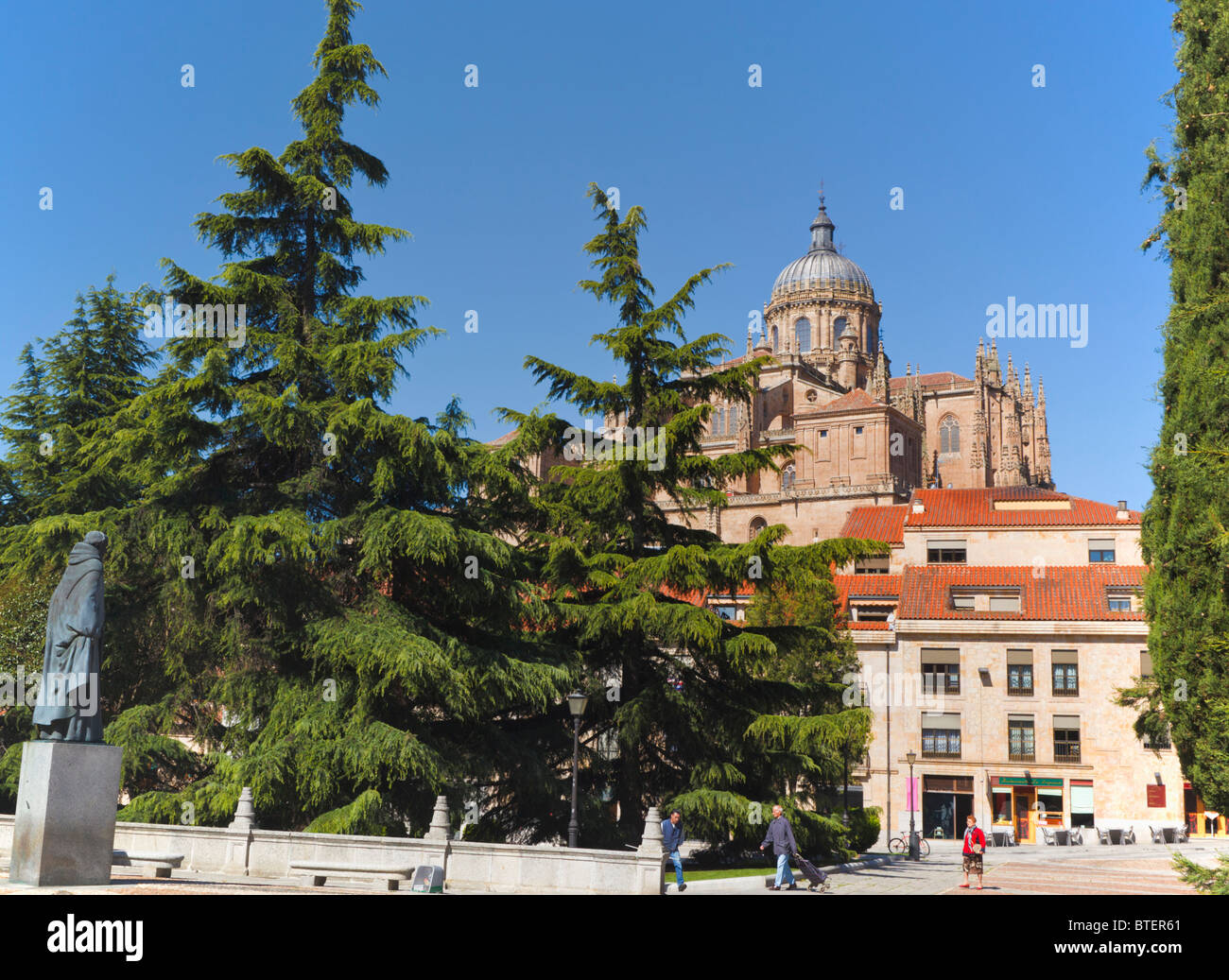 Salamanca, provincia di Salamanca, Spagna. Vecchia cattedrale e la cupola vista da Plaza Concilio de Trento. Foto Stock
