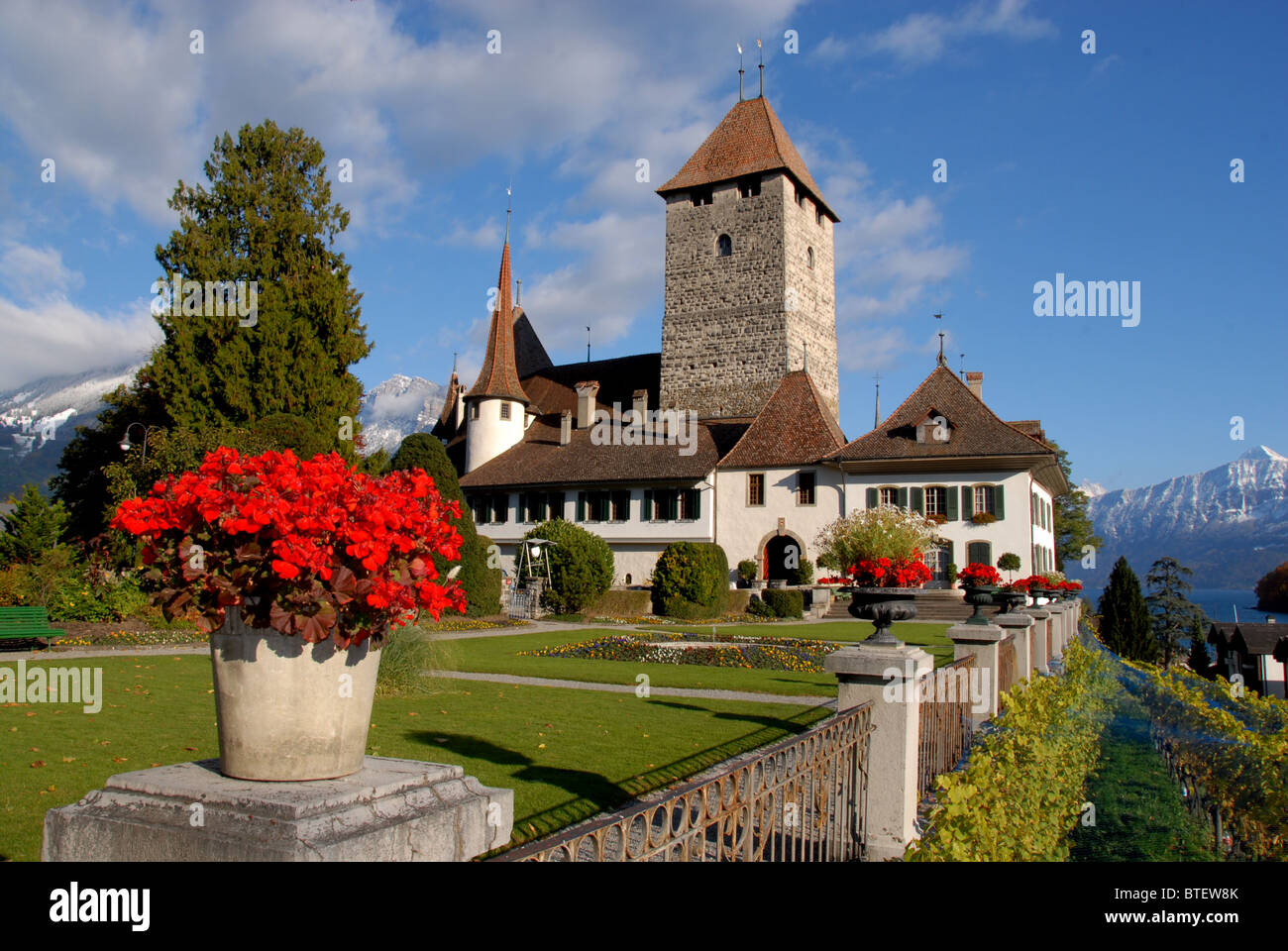 Castello di Spiez, il lago di Thun, Oberland bernese, Svizzera Foto Stock