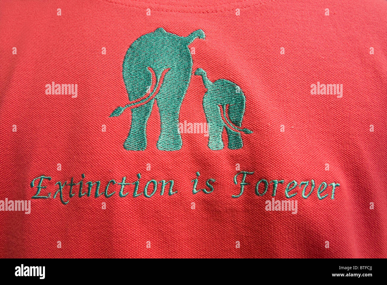 Camicia ricamata da Patara Elephant Farm, un elefante operazione di salvataggio in Chiang Mai area della Thailandia Foto Stock