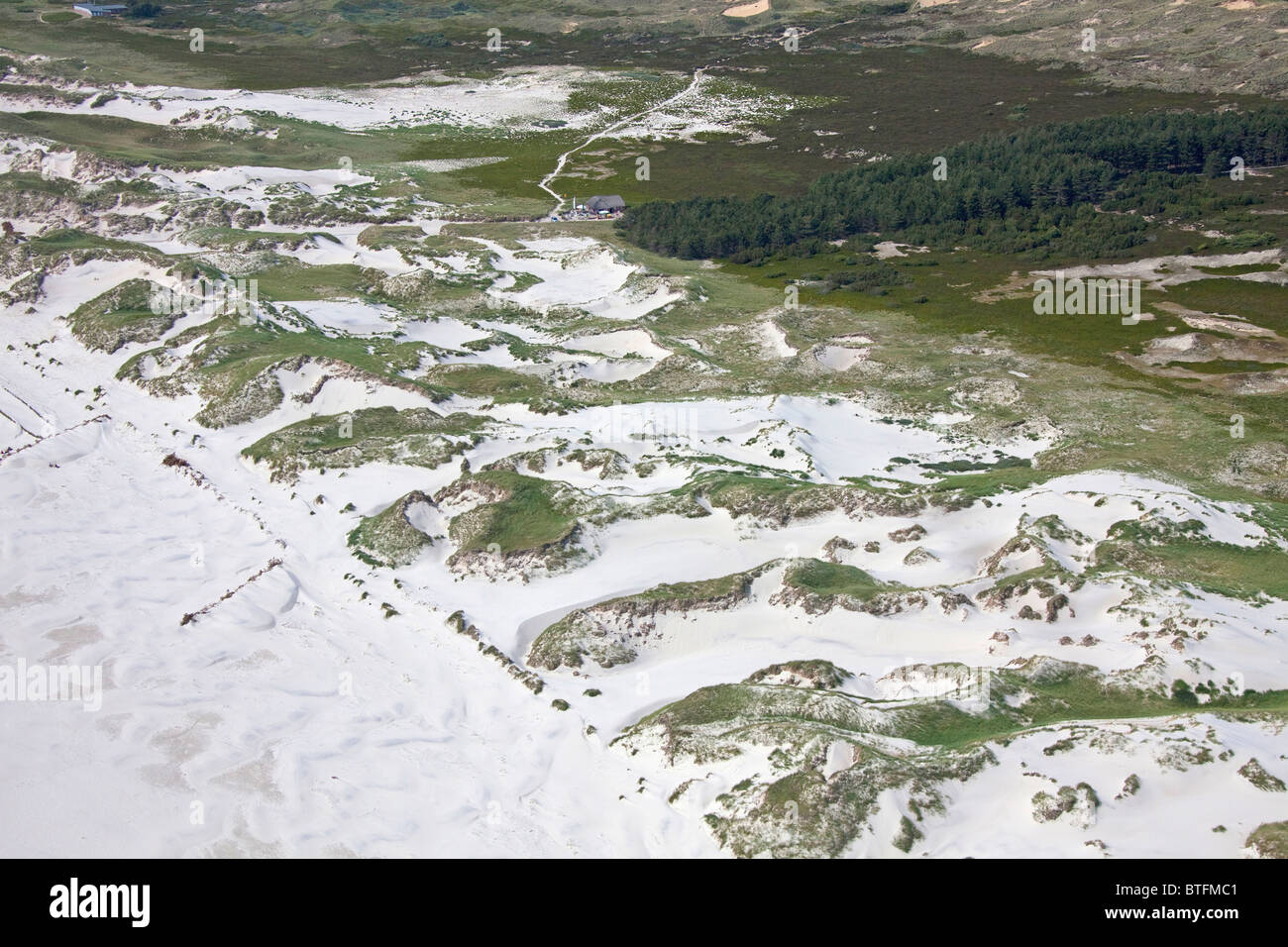 Vista aerea della spiaggia e delle dune del nord Isola Frisone Amrum, Germania. Foto Stock