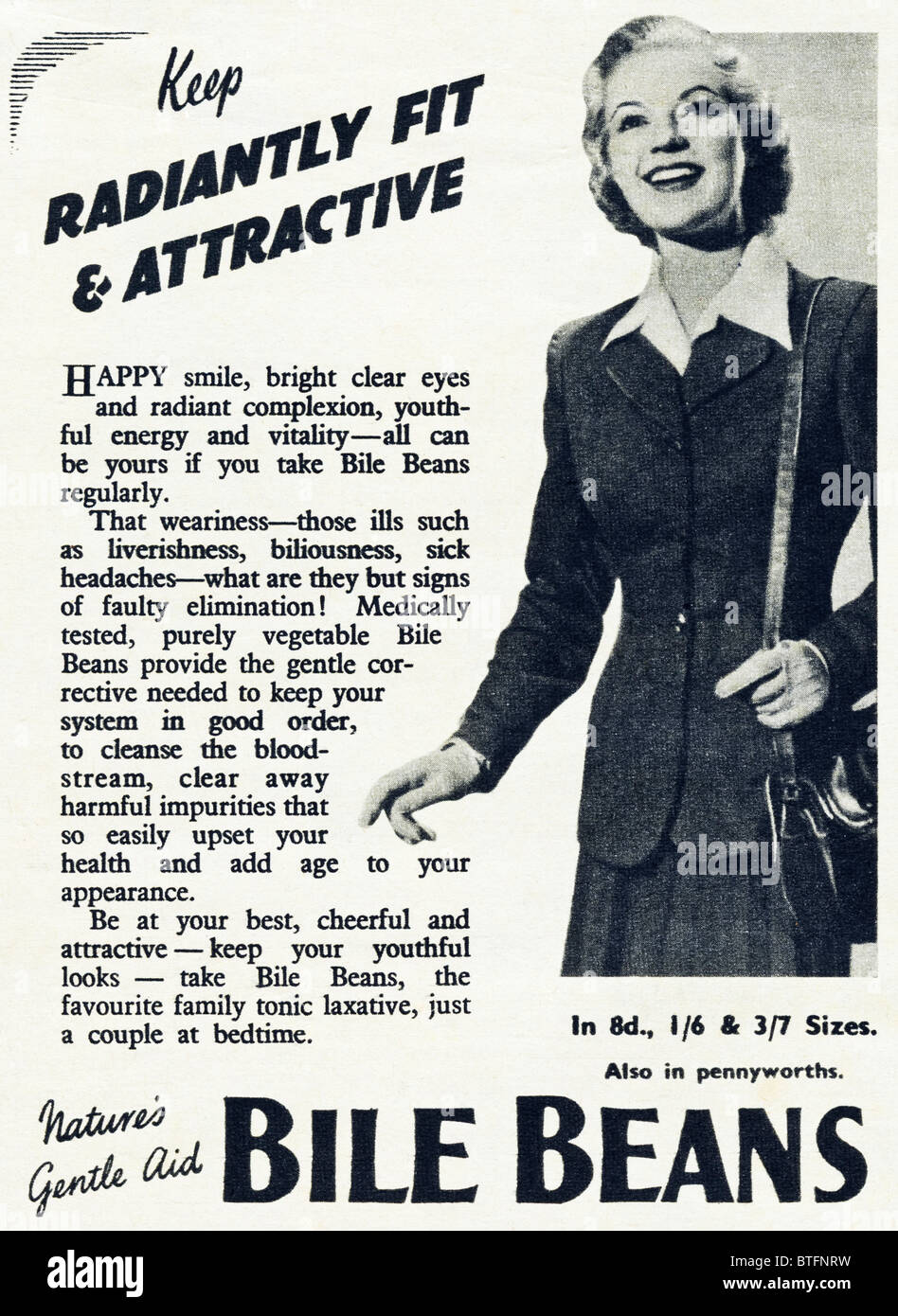 Pubblicità per i fagioli di bile nella rivista inglese del 1950 circa Foto Stock