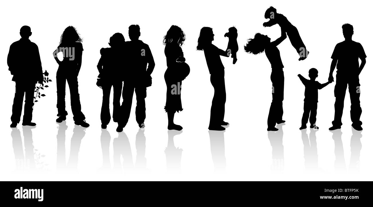 Sagome di donna, uomo, bambini, illustrazione vettoriale Foto Stock