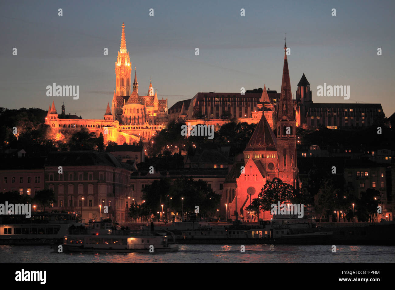 Ungheria, Budapest Buda Castle District skyline, Fiume Danubio, Foto Stock