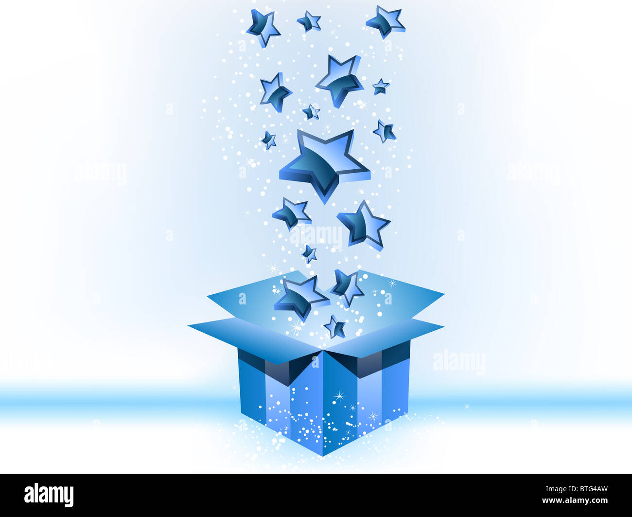 Vettore - Confezione regalo blu con stelle su sfondo bianco Foto Stock