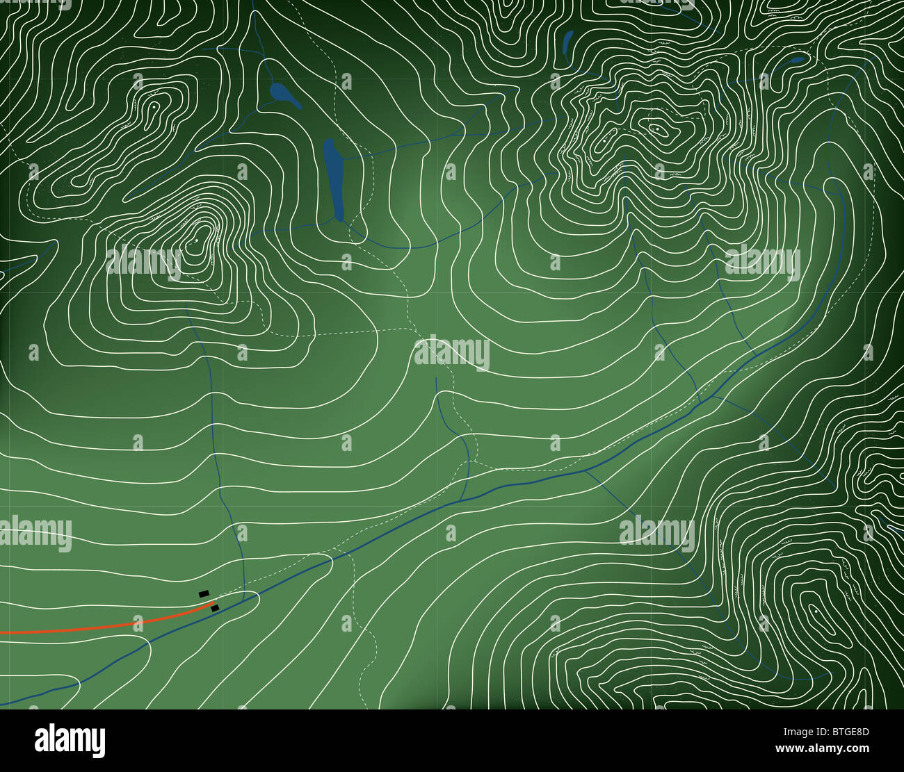 Illustrazione di un generico mappa di contorno di montagne Foto Stock