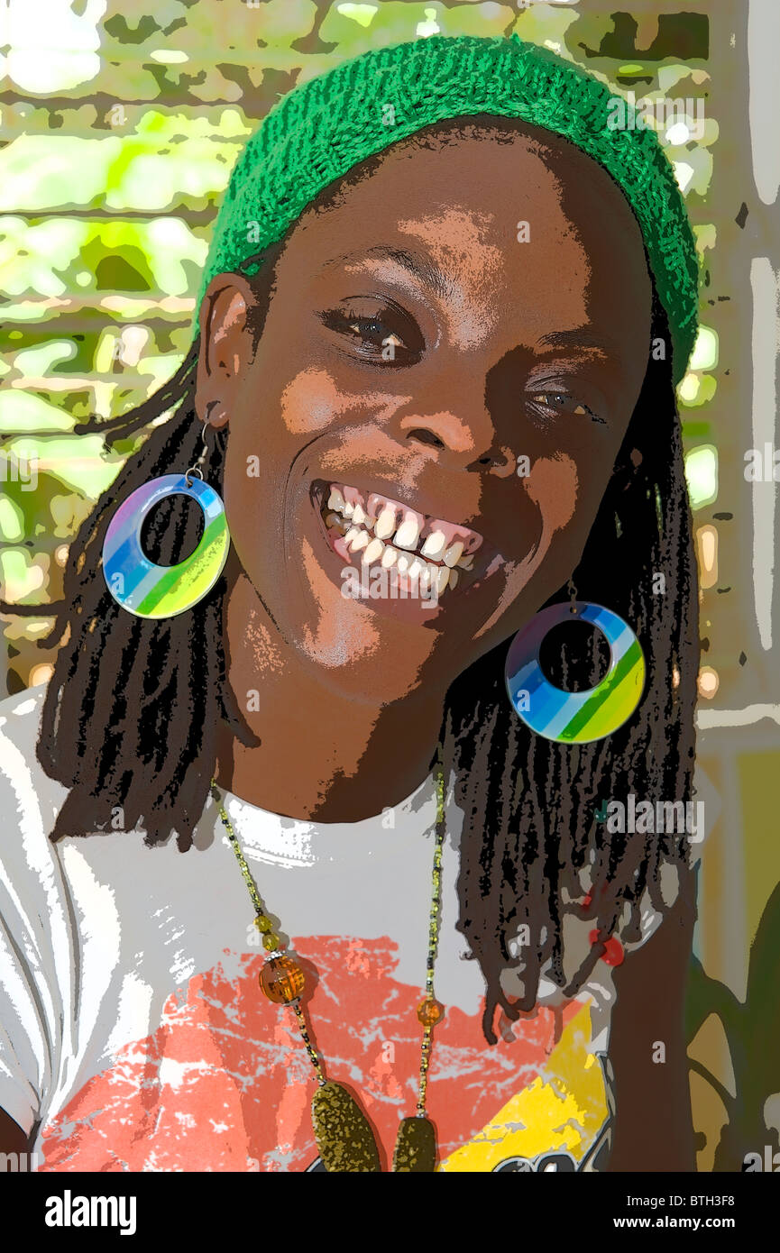 Donna sorridente St. Lucia persone Windward Islands West Indies Caraibi Foto Stock