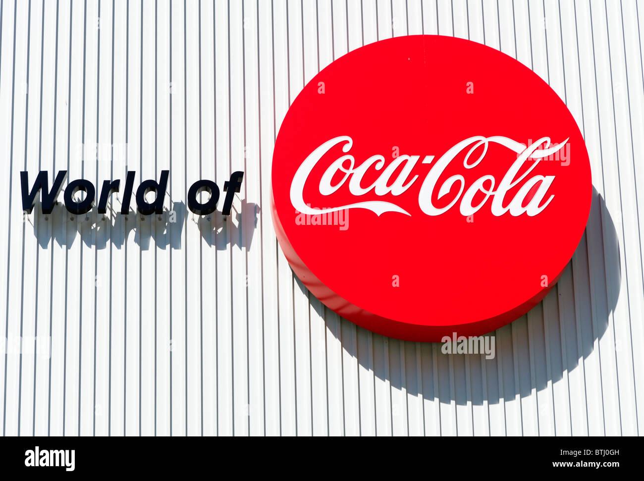 Segno al di fuori del Mondo di Coca Cola, Pemberton posto, Atlanta, Georgia, Stati Uniti d'America Foto Stock